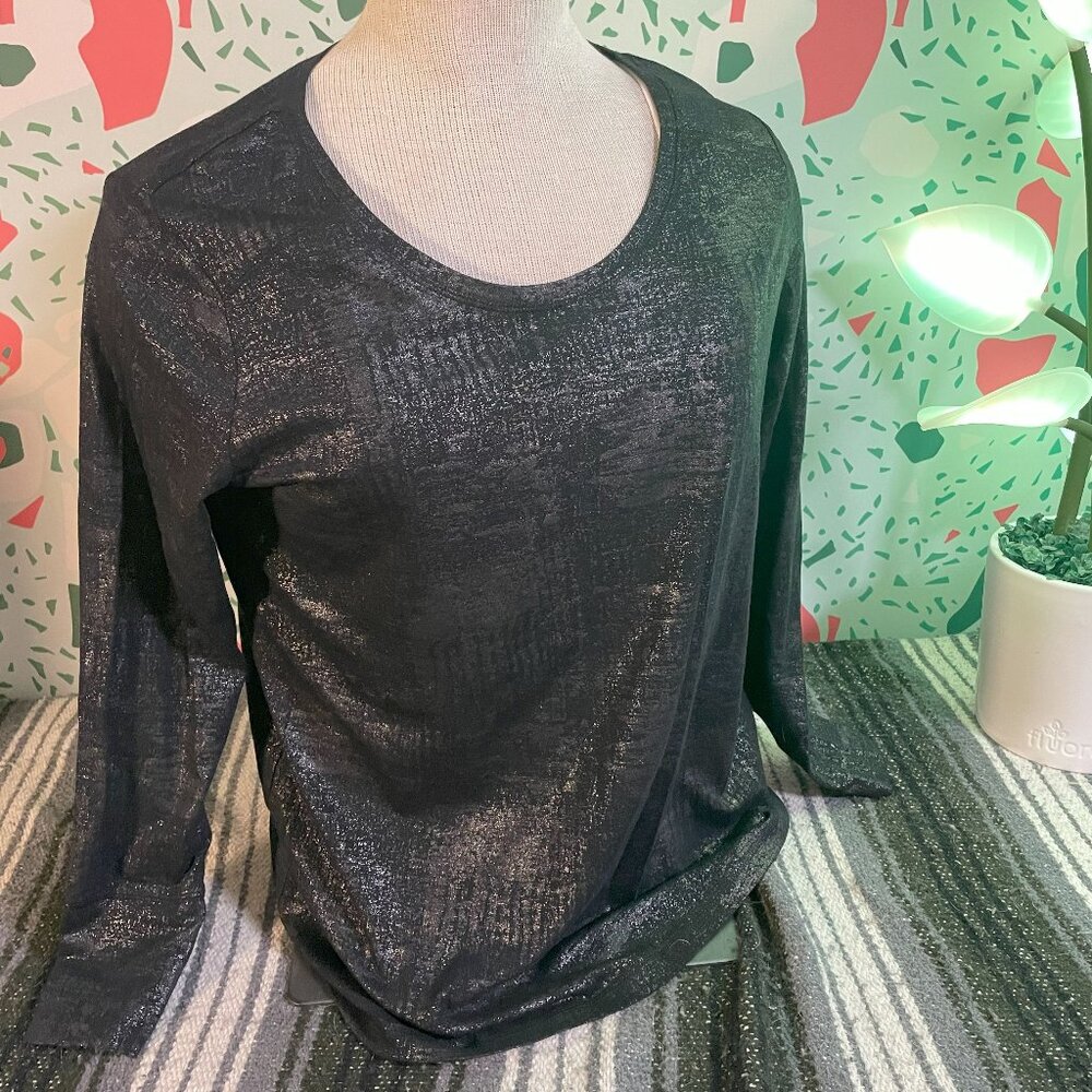 ana Black Sparkle Long Sleeve Top - Petite XL